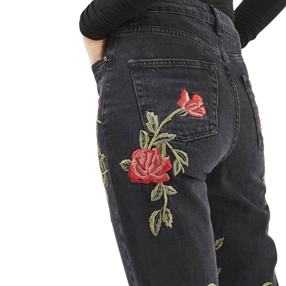 Topshop Denim - TOPSHOP mom embroidered high waist denim jeans